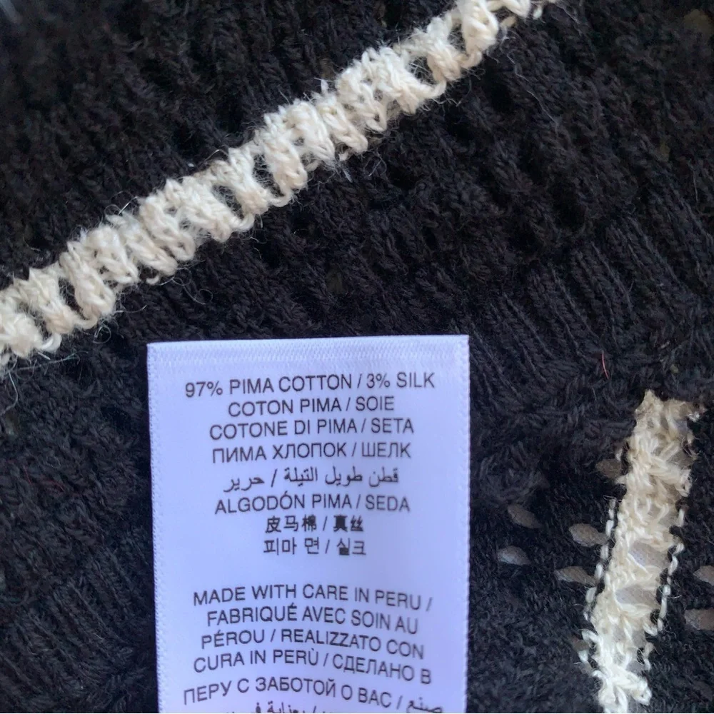 NWT Doen Brandie Cotton Silk Short Sleeve Puff Sweater Top Noir Allaire Stripe